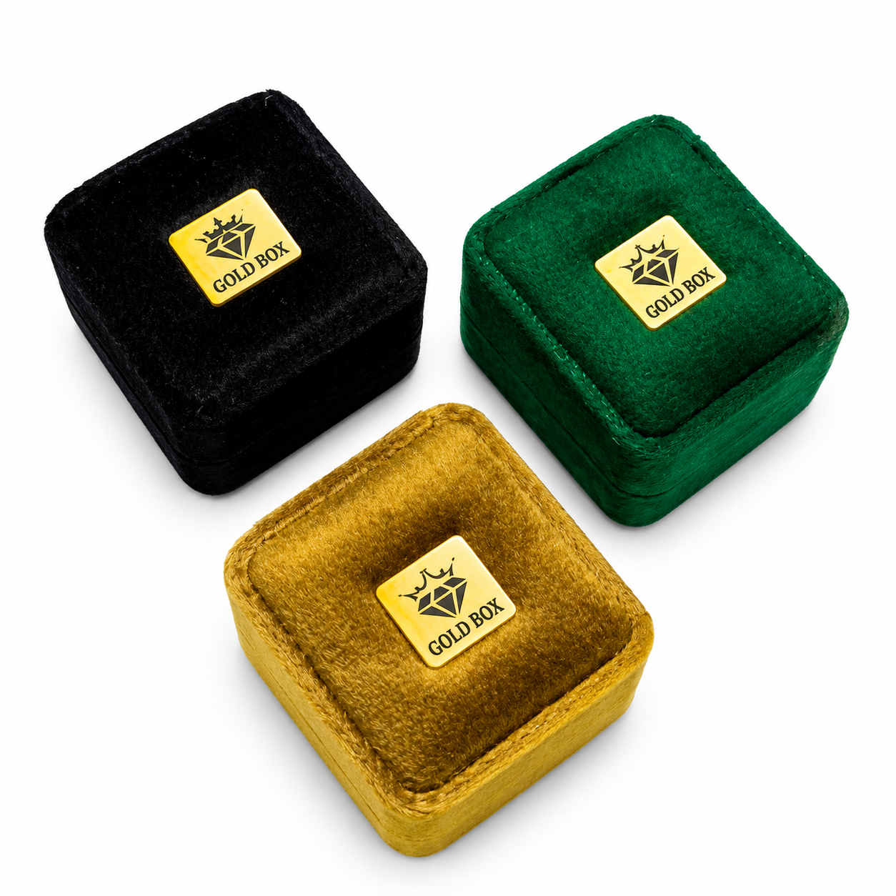 Premium Velvet Ring Box – Gold Box Gift Case