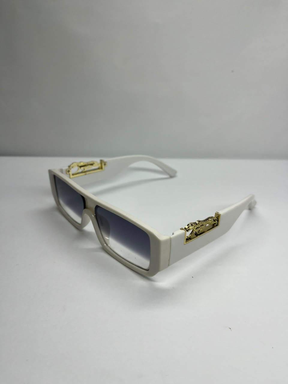 White Gold-Accent Cheetah Square Sunglasses