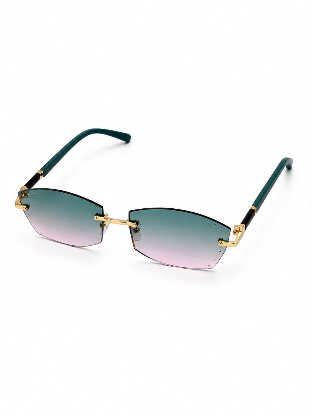 Rimless Teal-Pink Sunglasses