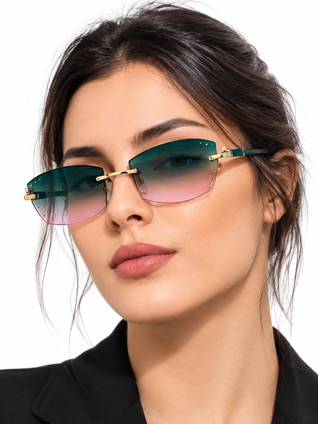 Rimless Teal-Pink Sunglasses