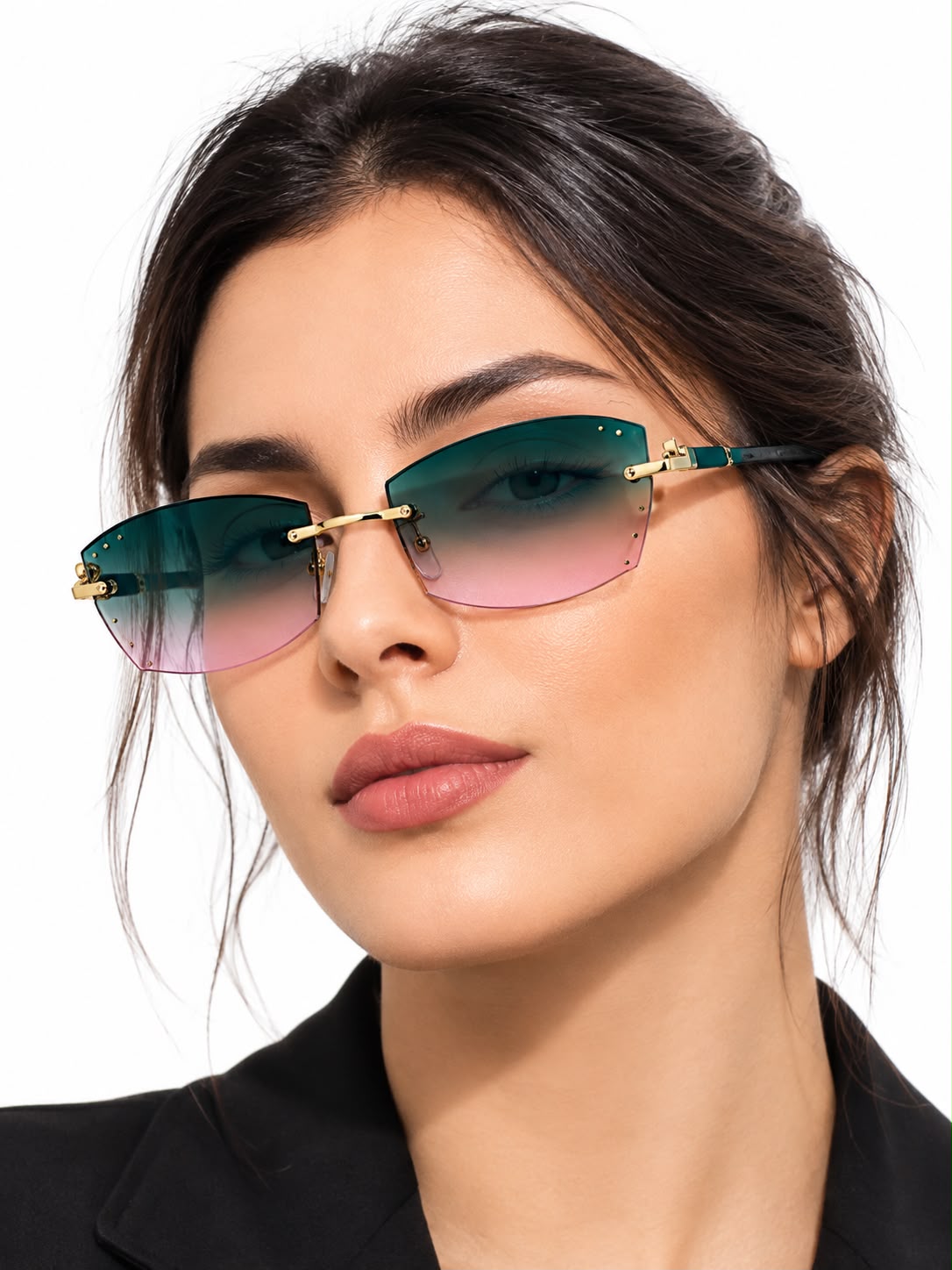 Rimless Teal-Pink Sunglasses