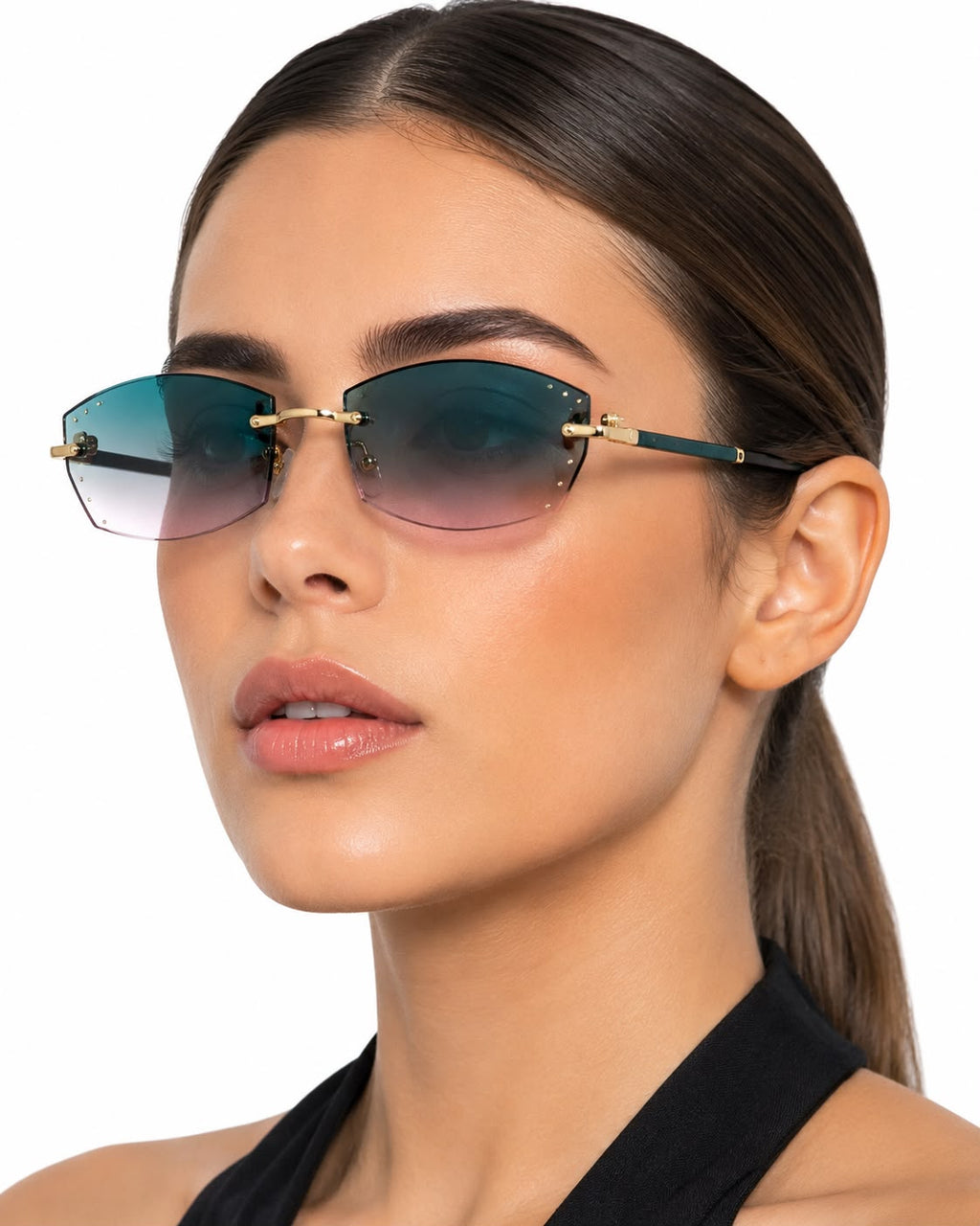 Rimless Teal-Pink Sunglasses