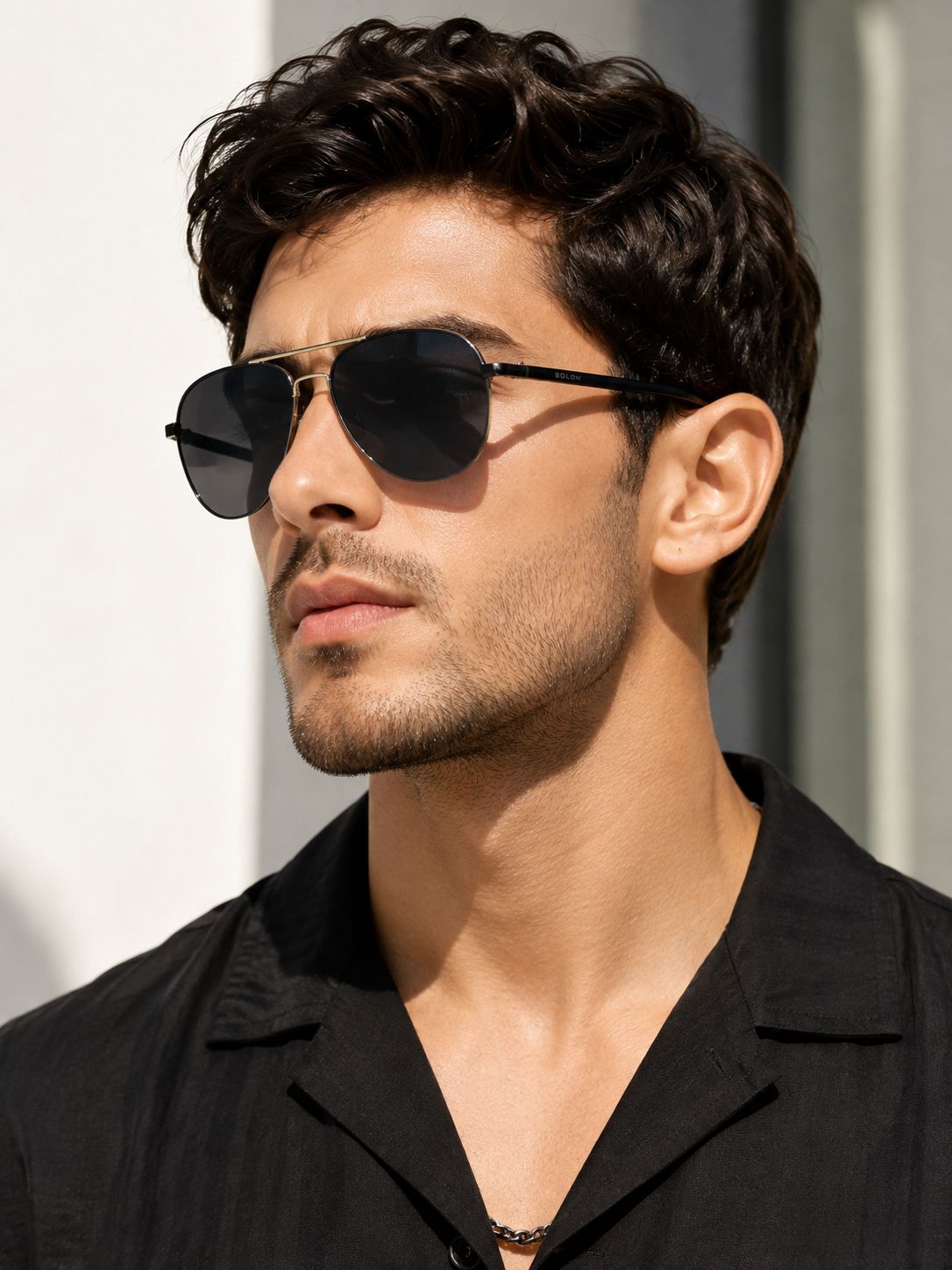 Bolon Double-Bridge Teardrop Aviator Sunglasses (specifically a hybrid modern-classic aviator design).